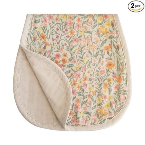 mushie Muslin Baby Burp Cloths | 100% Organic Cotton, Set of 2 (Pastel Blooms/Fog)