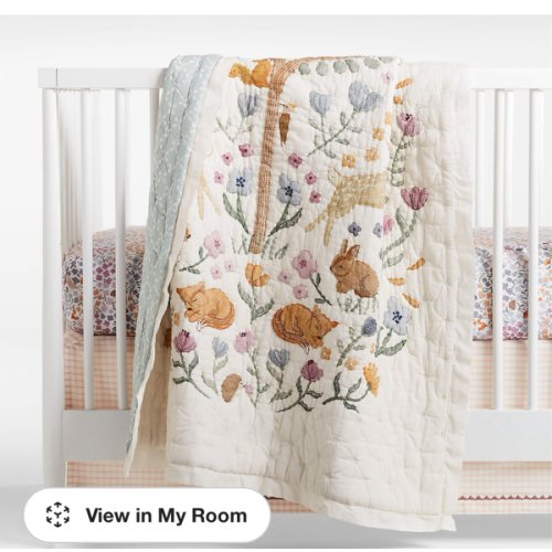 Wonderland Prairie Embroidered Organic Cotton Voile Baby Crib Quilt