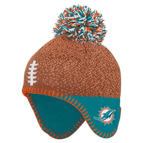 Infant Miami Dolphins Brown Football Head Knit Hat with Pom