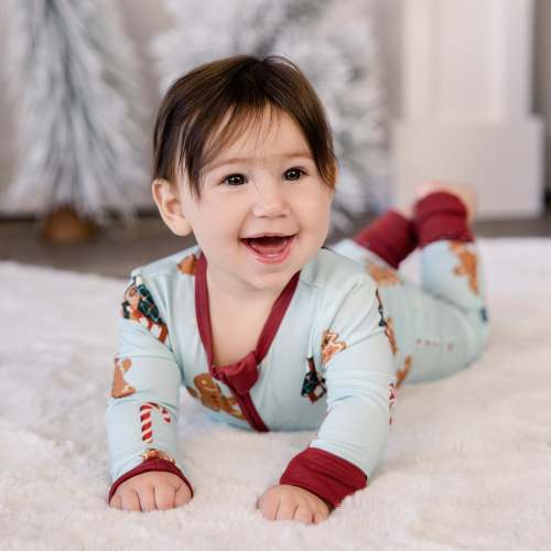 Larkspur Baby | Romper Pajamas | Convertible Footed Romper in Gingerbread Lane