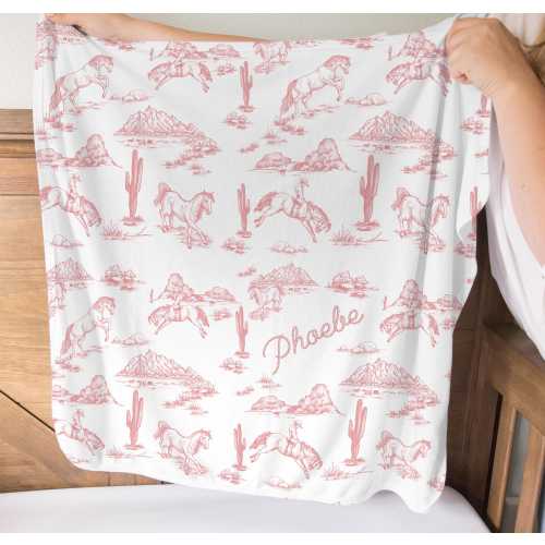 Vintage Western Swaddle and Hat Set Custom Swaddle Blanket Newborn Hospital Outfit Going Home Blanket Girl Western Blanket Pink Personalized