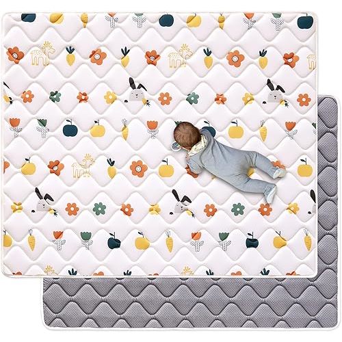 Odorless Premium Foam Baby Play Mat 59" x 59", Soft Microfiber Fabric Crawling Mat for Floor- Comfortable and Hypoallergenic, Non-Slip Cushioned Floor Playpen mat for Infants,Babies,Toddlers