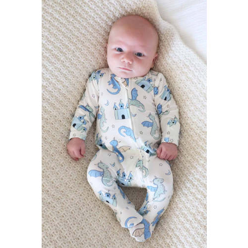 Dragon Adventure Zipper Footie | Blue