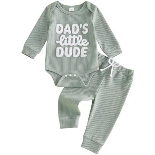 Newborn Baby Boy Fall Winter Outfit Mama's Little Man Long Sleeve Romper Waffle Knit Onesie Pants Set Infant Clothes