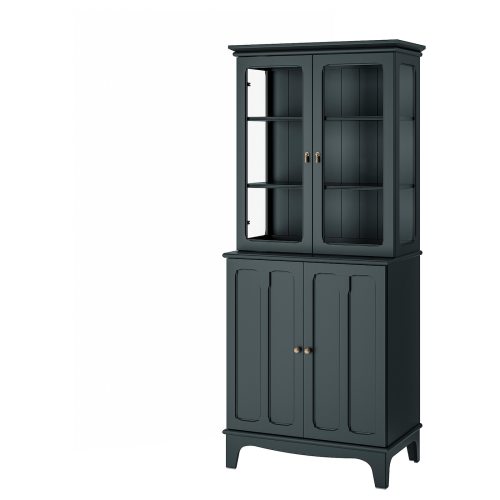 LOMMARP Cabinet with glass doors - dark blue-green 33 7/8x78 3/8 "