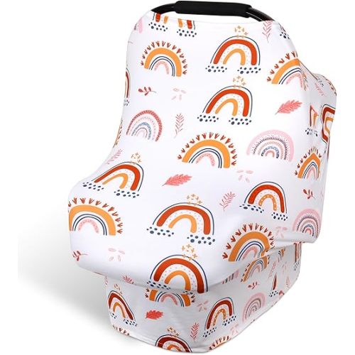 Rquite All-in-1 Car Seat Cover Baby, Carseat Covers for Girl Boy, Stretchy Soft Infant Car Seat Cover, Multi-use Baby Carrier Cover, Car Seat Canopy, Stroller Sun Shade, Nursing Breastfeeding Cover