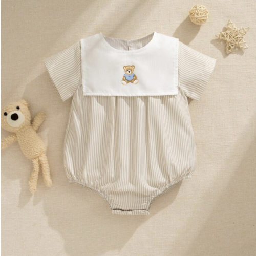 Souflis Souflis Infant Baby Boy Bear Print Striped Short Sleeve Bodysuit | SHEIN USA