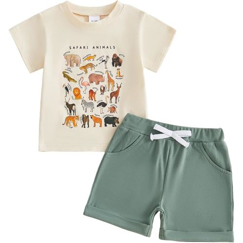 WZTYYDS Toddler Baby Boy Summer Clothes 2T 3T 4T 5T Boys Outfit Letter Truck Short Sleeve T-Shirt Tops + Shorts Set