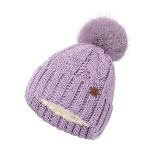Winter Hats for Women, Fleece Lined Beanie with Pom Pom