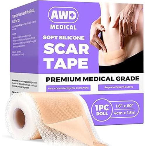 AWD Silicone Scar Sheets for Surgical Scars - Seamless Medical Grade Silicone Scar Tape for C Section, Tummy Tuck Tape - Silicone Skin Patches After Surgery Must Haves (1.6" x 60" Seamless Roll)