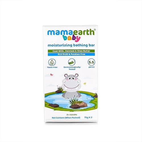 MAMAEARTH Baby Moisturizing Bathing Bar Goat Milk, Oatmeal & Shea Butter 75g × 2 (2.64 oz Each)