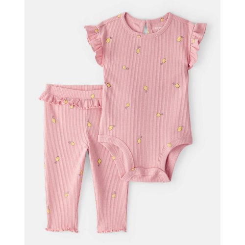 Baby Girl Lemon Bodysuit & Pant Set - Pink | Carter's