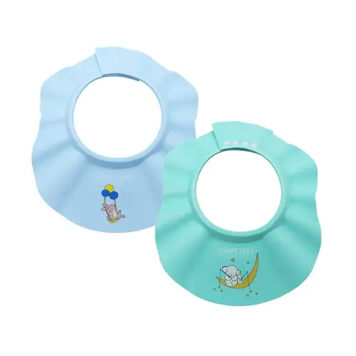 Baby Shower Shampoo Cap 2Pcs Adjustable Safety Eva Bath Visor Accessories Waterproof Soft Hair Washing Guard Bathing Hat for Girls, Boys, Infants, Kids and Toddlers-blue/green