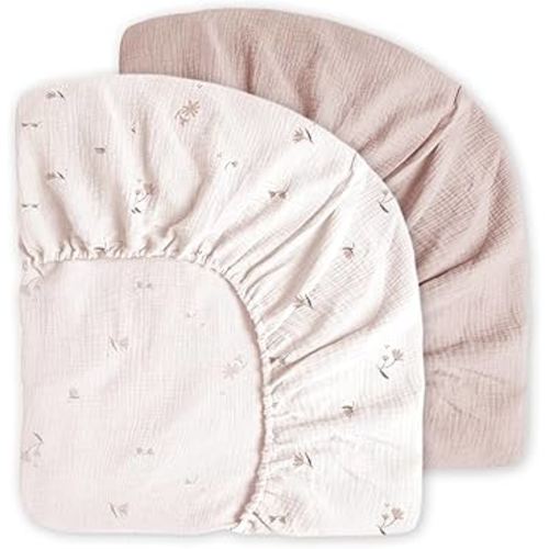 Little Grape Land Muslin Crib Sheets, 100% Cotton Sheets 2 Pack for Standard Crib and Toddler Bed Mattress, 52"x28" Soft Breathable Neutral Crib Sheets Fitted for Boys Girls(Fog Flower)