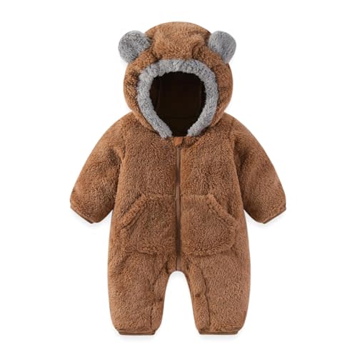 XIFAMNIY Newborn Winter Snowsuit Baby Bear Outfit Fleece Warm Jumpsuit Outwear Romper Clothes for Infant Girls Boys