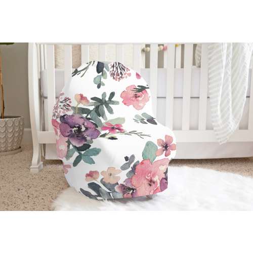 Floral Car Seat Cover, Nursing Cover up, New mom gift, Breast feeding cover, Girl Multi use nursing cover, Floral car seat canopy -Wild Pink