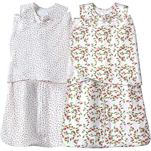 Baby Sleep sack Swaddle,Swaddles 3-6 Months,3-Way Adjustable Wearable Transition Blanket 100% Organic Cotton 2-Piece,12-18 lbs,1.0 TOG(Floret&Cherry)