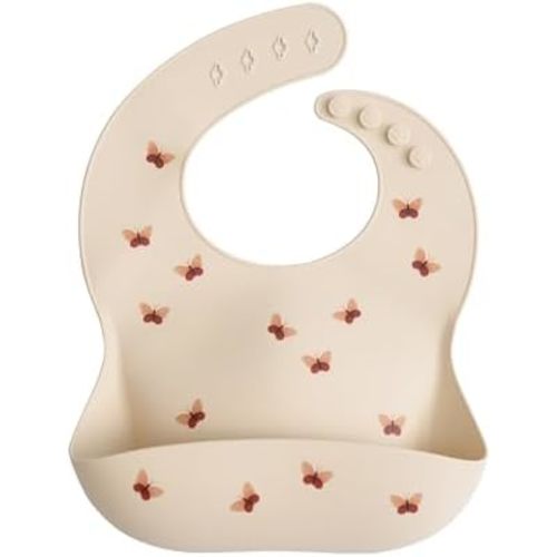 mushie Silicone Baby Bib | Adjustable Fit Waterproof Bibs (Butterflies)