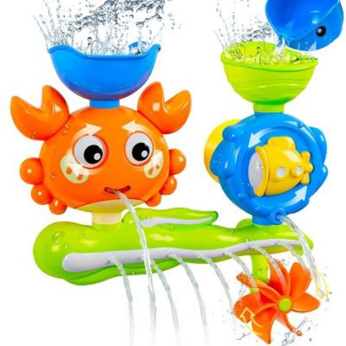 Etokfoks Crab Bath Toy Set for Kids Ages 1 to 3 Waterfall Bathtub Toy with Rotating Eyes Windmill 2 Piece Set for Toddlers Boys Girls