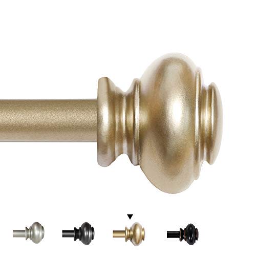 H.VERSAILTEX Window Curtain Rods for Windows 28 to 48 Inches Adjustable Decorative 3/4 Inch Diameter Single Window Curtain Rod Set with Classic Finials, Champagne Gold