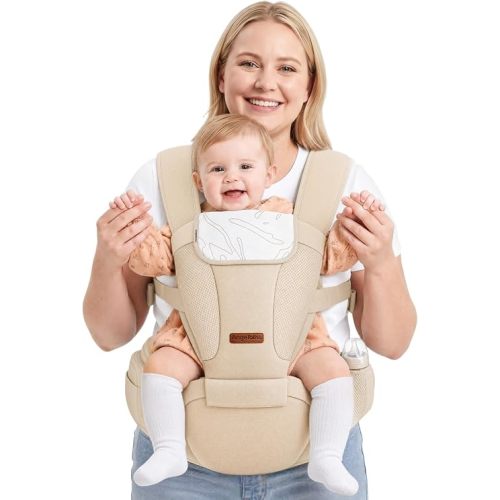 Baby Carrier with Hip Seat, 6-in-1 Newborn to Toddler, 7-44 lb, Khaki