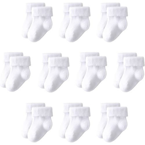 Newborn Socks 10 Pairs, Cotton Baby Turn Cuff Socks 0-3 Months