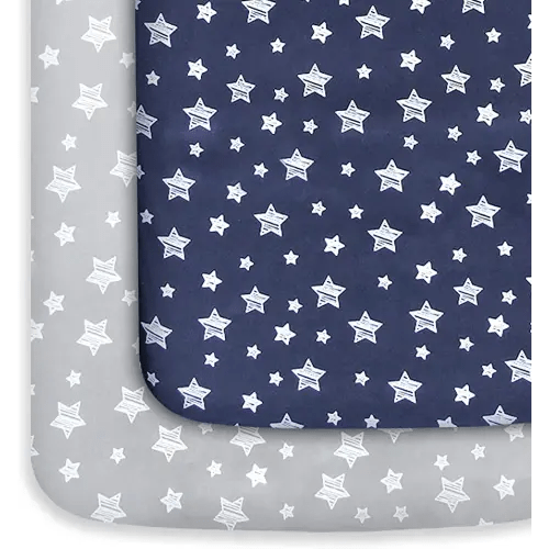 Pack and Play Sheets Boy, Mini Crib Sheets Boy, Stretchy Pack n Play Playard Fitted Sheet, Compatible with Graco Pack n Play, Soft and Breathable Material, Grey & Navy