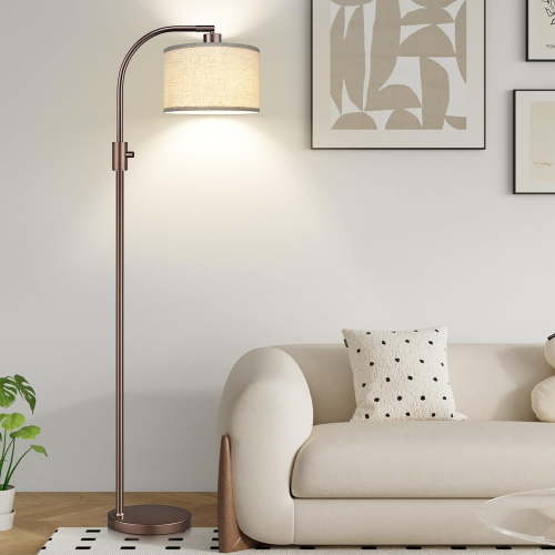 【Upgraded】 Dimmable Floor Lamp, 1200 Lumens LED Bulb Included, Gold Arc Floor Lamps for Living Room Modern Standing Lamp with Linen Shade, Tall Lamp for Living Room Bedroom Office Reading Room Nursery