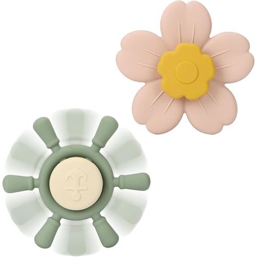 Socub Silicone Suction Cup Spinner Toy | Spinning Tops for Kids 1-3 | Airplane Car Travel Table Highchair & Window Toys for 1 2 Year Old | Toddler Sensory Bath Toys for Babies 12-18 Months(Sage/Blush)