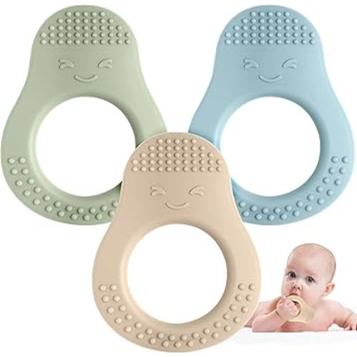 Baby Teething Toys - 3 Pack Teethers for 3-6 & 6-12 Months, Avocado Shape Silicone Teether with Easy to Hold, BPA Free
