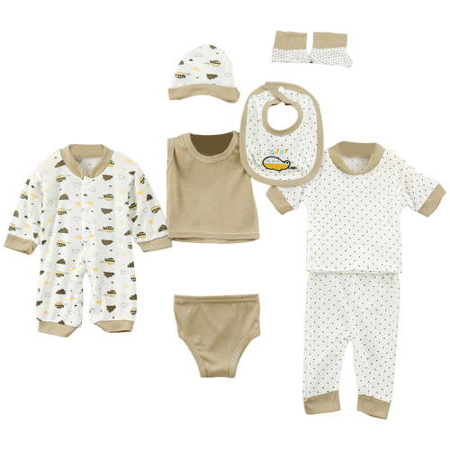 Caqnni Romper+Burp Cloth+Bib+Mittens+Shoes+Cap Set Breathable Healthy for Baby Shose+Romper Baby Set 8PCS Boy Tops+Hat+Pants +Bib+Sock 0-3 Months Gifts Set