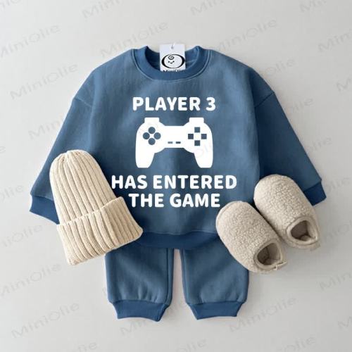 PLAYER 3 HAS ENTERED THE GAME Baby Sweatshirt 2-piece Blue Set