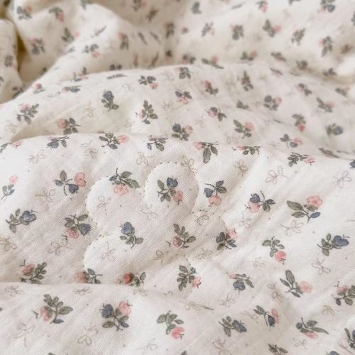 Pink Bellflower Print Muslin Cotton Quilted Blanket for Girls Boys Lightweight Soft Crib Blankets Toddler Comforter for Toddlers Kids Children, All Seasons, 47x59 Inches