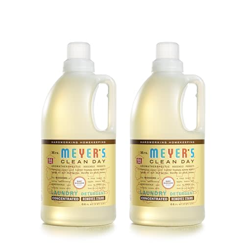 MRS. MEYER'S Clean Day Baby Laundry Detergent Liquid, Infused with Essential Oils, Baby Blossom, 64oz - Pack of 2 (128 Loads)