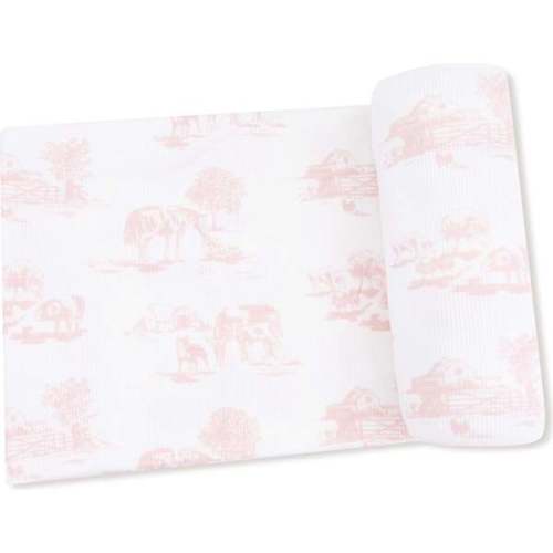 Swaddle Blanket Farm Toile, Pink - Angel Dear | Maisonette