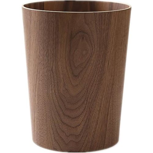 2.3 Gallons Wood Trash Can Wastebasket for Home or Office, Japanese-style natural wood Round Wastebasket, Lightweight, Sturdy for Under Desk, Kitchen, Bedroom, Den, Hotel, or Kids Room (Dark Wood-A)