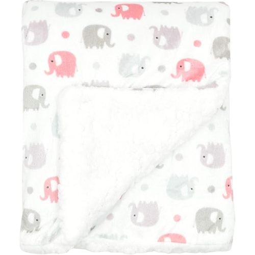 EVERYDAY KIDS Large Ultra Soft Gray and Pink Elephant Minky Baby Blanket for Girls Mink and Sherpa Toddler and Baby Girl Blanket Measures 30 x 40”; Trendy Animal Elephant Baby Nursery Decor