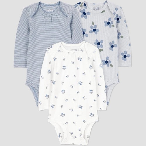 Carter's Just One You® Baby Girls' 3pk Floral Long Sleeve Bodysuit - Blue 3M