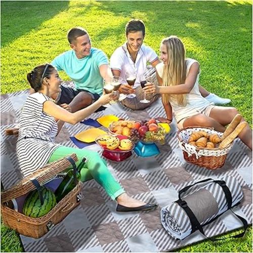Extra Large Picnic Blankets Portable 80x80 Oversized Waterproof Sandproof Outdoor Boho Beach Blanket Camping Grass Mat Big Xl Sand Free Car Items Summer Essential Hiking Must Have Backpacking Supplies