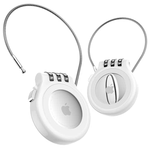 AirTag Holder with 3-Digit Combination Lock, Zinc Alloy Anti-Theft Protective Case with Steel Cable, Secure Lock for Luggage, Strollers, Backpacks Christmas White Elephant Gift for Women Man - White