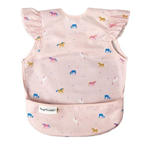 Tiny Twinkle Mess Proof Baby Bib for Girls | Waterproof Toddler Bib for Eating | Baby Apron for Feeding | Machine Washable | Perfect Shower Gift (Unicorn Confetti, 6–24M)