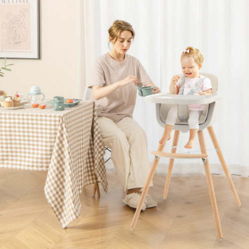 3-in-1 Convertible Wooden High Chair With Cushion-Beige