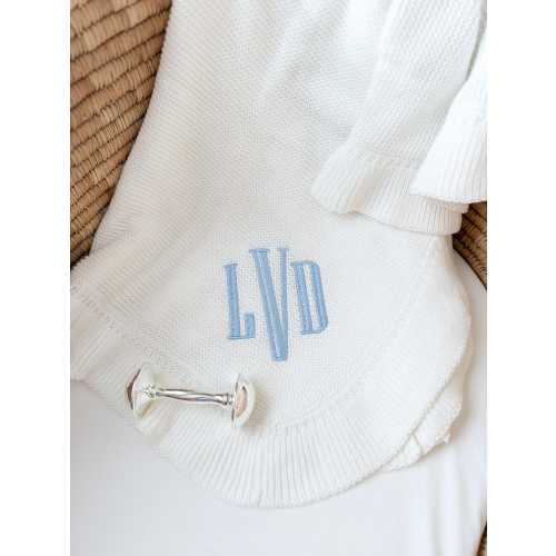 Personalized Embroidered Knit Ruffle Edge Baby Blanket | Baby Shower Gift | Custom Keepsake | Newborn Monogram Gift