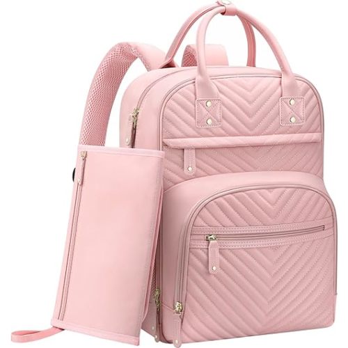 Diaper Bag Backpack for Women with Changing Pad, Baby Bag with Insulated Pockets Multifunctional Diaper Bags For Baby Girl Boy Waterproof Baby Bags For Boys Girls Maternity Bag Baby Pink