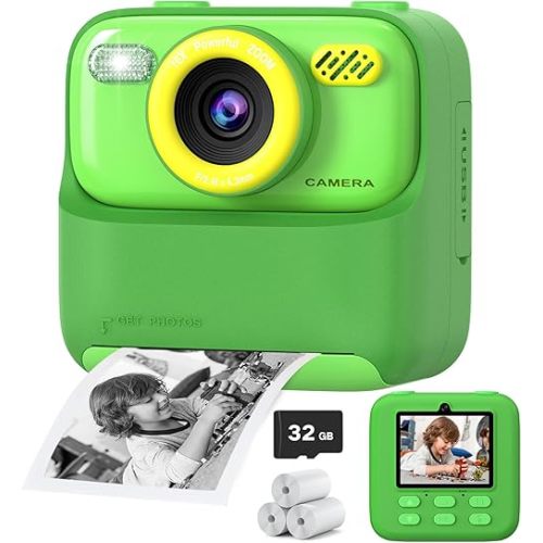 Kids Instant Digital Cameras for Boys and Girls, 1080P HD Dual-Lens Selfie Digital Camera with Print Paper & 32G Card, Christmas Birthday Gifts Toys for Toddler and Teenagers Age 3-16 Years Old
