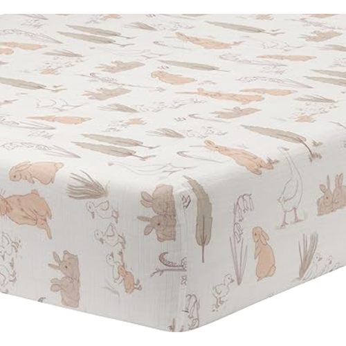 Lambs & Ivy Signature Bunny Hop Organic Cotton Muslin Baby Fitted Crib Sheet