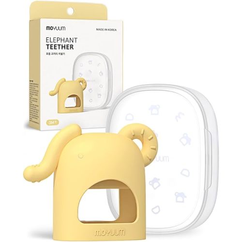 Moyuum Silicone Elephant Grip Hand Teether Toy | Made in Korea, Provides Teething Relief, Wearable Teether is Easy to Hold, Drop Resistant with Adjustable Wrist Strap, Babies 3+ Months, Yellow
