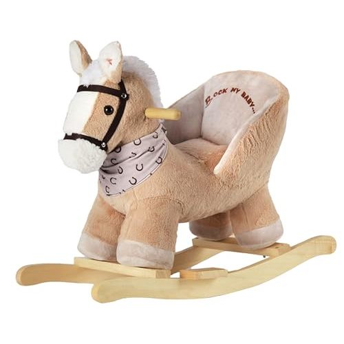Rock My Baby Rocking Horse, Baby Animal Rocking Horse with Seat, Ride on Horse, Plush Rocking Horse with Realistic Sound, Wooden Rocking Horses Ages 1-3 (Caramel Color Horse), CPC Certified