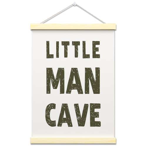 Little Man Cave Poster Hanger Frame, Little Man Cave Sign Hanging Wall Art Decor for Home Playroom Bedroom Nursery, Toddler Boys Room Wooden Canvas Poster Frames, 12x16 Inches -031