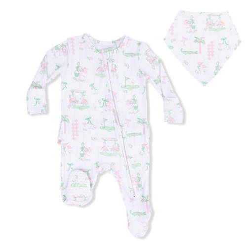 Pretty Golf - 2 Way Ruffle Back Zipper Footie & Bandana Bib Set